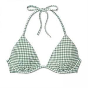 3 for $12 🛍 Shade & Shore Gingham Swim Top Green & White Bikini